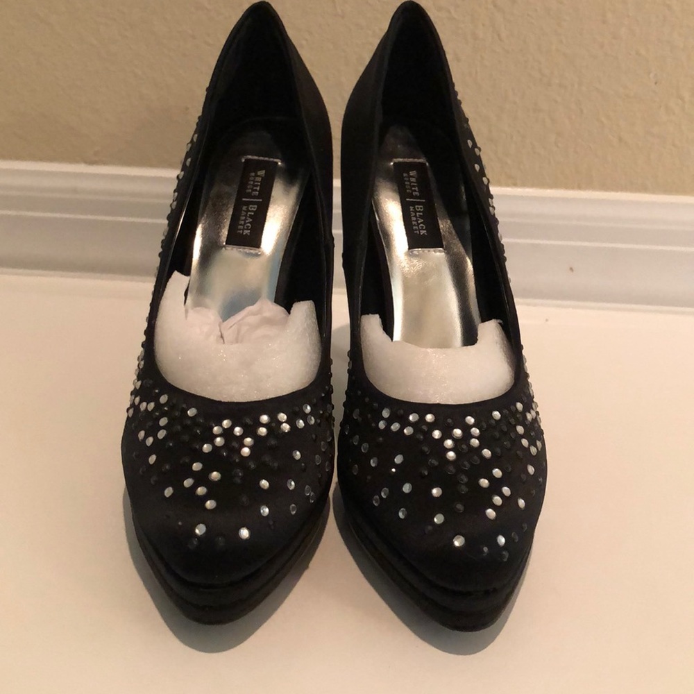 Black Matilda Platform Heels with Rhinestones